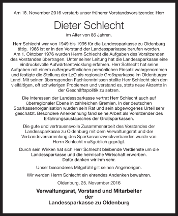 Anzeige von Dieter Schlecht von OM-Medien