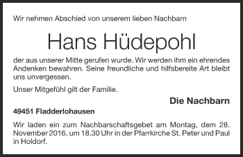 Anzeige von Hans Hüdepohl von OM-Medien