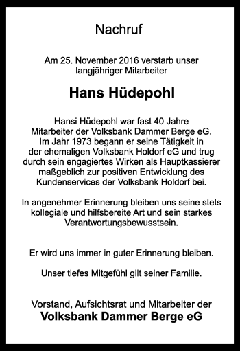 Anzeige von Hans Hüdepohl von OM-Medien