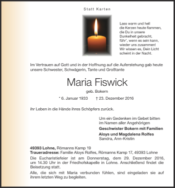 Anzeige von Maria Fiswick von OM-Medien