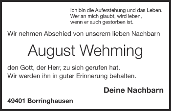 Anzeige von August Wehming von OM-Medien