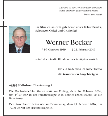 Anzeige von Werner Becker von OM-Medien