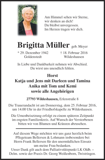 Anzeige von Brigitta Müller von OM-Medien