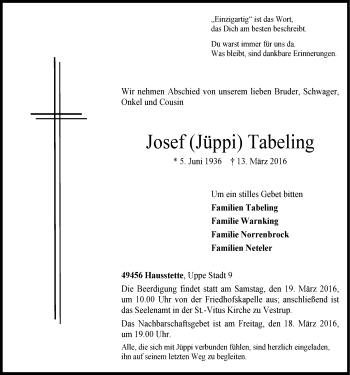 Anzeige von Josef Tabeling von OM-Medien