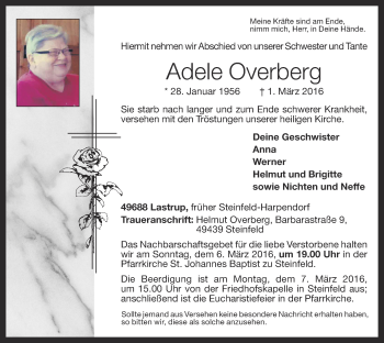 Anzeige von Adele Overberg von OM-Medien