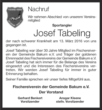 Anzeige von Josef Tabeling von OM-Medien