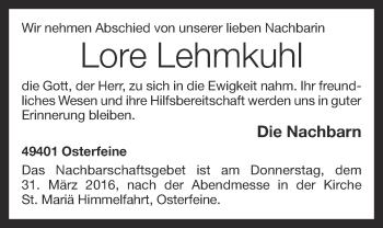 Anzeige von Lore Lehmkuhl von OM-Medien