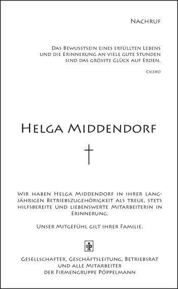 Anzeige von Helga Middendorf von OM-Medien