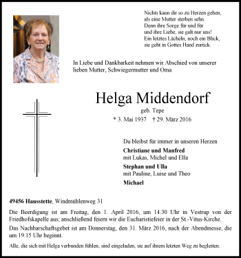 Anzeige von Helga Middendorf von OM-Medien