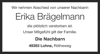 Anzeige von Erika Brägelmann von OM-Medien