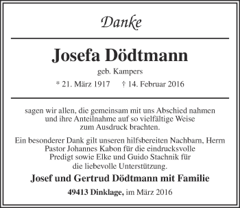 Anzeige von Josefa Dödtmann von OM-Medien