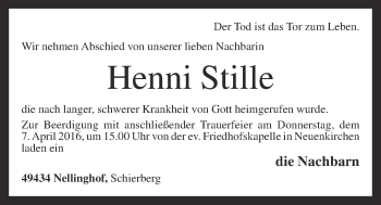 Anzeige von Henni Stille von OM-Medien