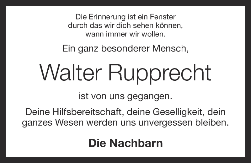  Traueranzeige für Walter Rupprecht vom 29.04.2016 aus OM-Medien