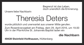 Anzeige von Theresia Deters von OM-Medien