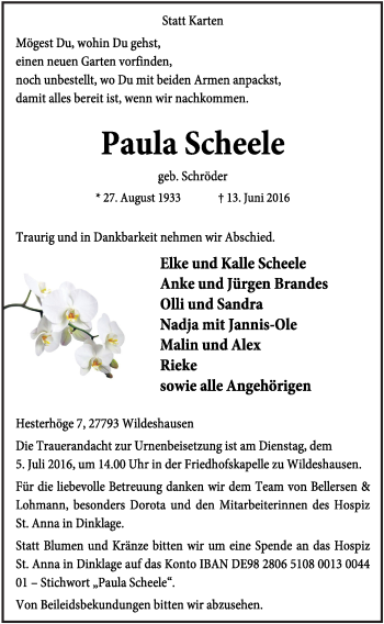 Anzeige von Paula Scheele von OM-Medien