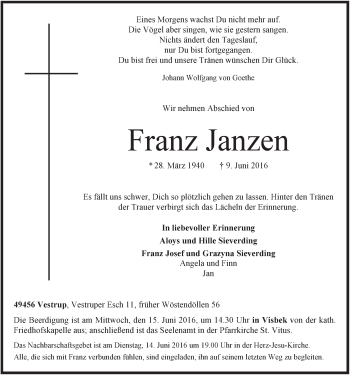 Anzeige von Franz Janzen von OM-Medien