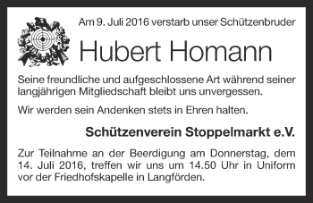 Anzeige von Hubert Homann von OM-Medien