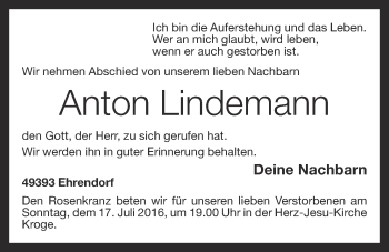 Anzeige von Anton Lindemann von OM-Medien