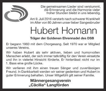 Anzeige von Hubert Homann von OM-Medien