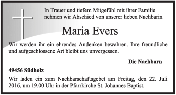 Anzeige von Maria Evers von OM-Medien