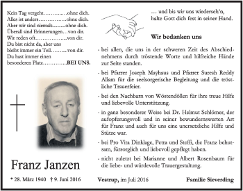 Anzeige von Franz Janzen von OM-Medien