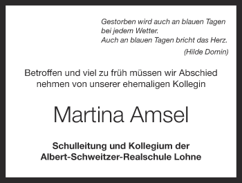 Anzeige von Martina Amsel von OM-Medien