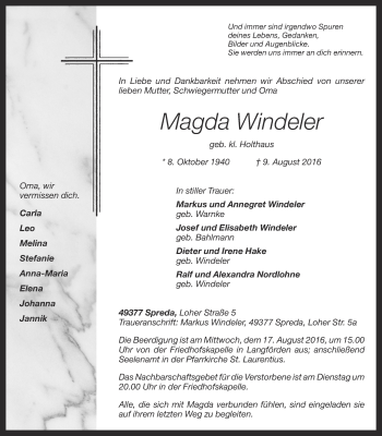 Anzeige von Magda Windeler von OM-Medien