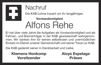 Anzeige von Alfons Rehe von OM-Medien