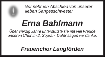 Anzeige von Erna Bahlmann von OM-Medien