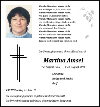 Anzeige von Martina Amsel von OM-Medien