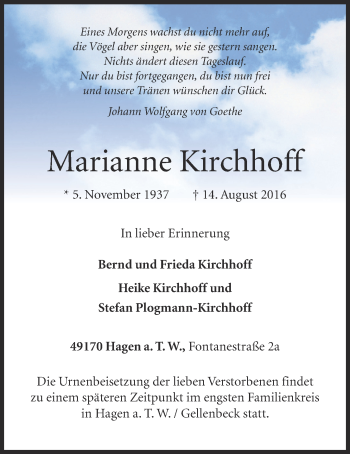 Anzeige von Marianne Kirchhoff von OM-Medien