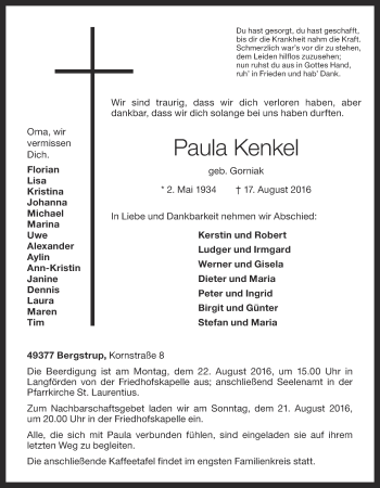 Anzeige von Paula Kenkel von OM-Medien