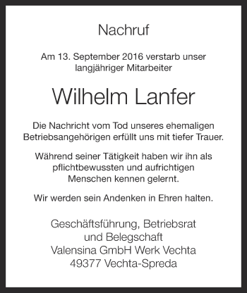 Anzeige von Wilhelm Lanfer von OM-Medien