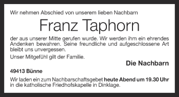 Anzeige von Franz Taphorn von OM-Medien