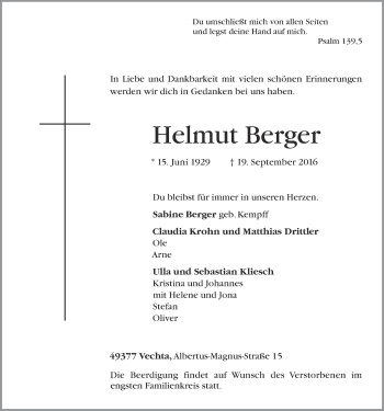 Anzeige von Helmut Berger von OM-Medien