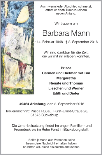 Anzeige von Barbara Mann von OM-Medien