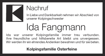 Anzeige von Ida Fangmann von OM-Medien