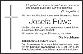 Anzeige von Josefa Rüwe von OM-Medien