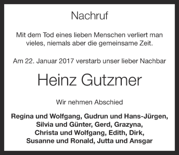 Anzeige von Heinz Gutzmer von OM-Medien