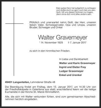 Anzeige von Walter Gravemeyer von OM-Medien