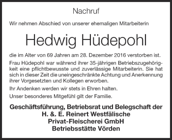 Anzeige von Hedwig Hüdepohl von OM-Medien