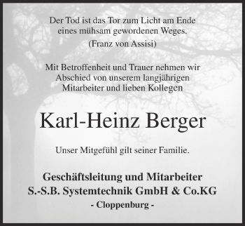 Anzeige von Karl-Heinz Berger von OM-Medien