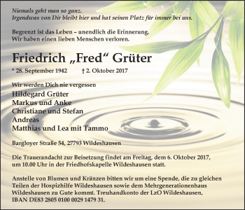 Anzeige von Friedrich Grüter von OM-Medien