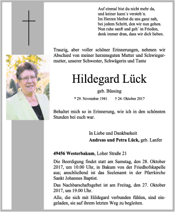 Anzeige von Hildegard Lück von OM-Medien