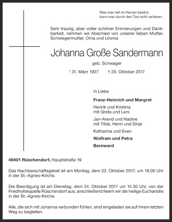 Anzeige von Johanna Große Sandermann von OM-Medien