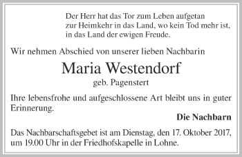 Anzeige von Maria Westendorf von OM-Medien