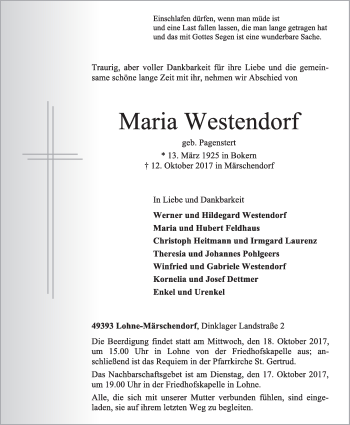 Anzeige von Maria Westendorf von OM-Medien