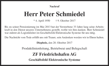 Anzeige von Peter Schmiedel von OM-Medien