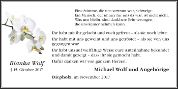 Anzeige von Bianka Wolf von OM-Medien