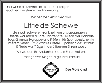 Anzeige von Elfriede Schewe von OM-Medien